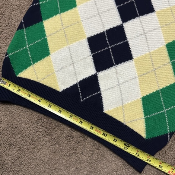NWT Vintage Cashmere V-Neck Sweater-Wmns Euro 38-Navy Yellow Green Argyle Print - Picture 14 of 16